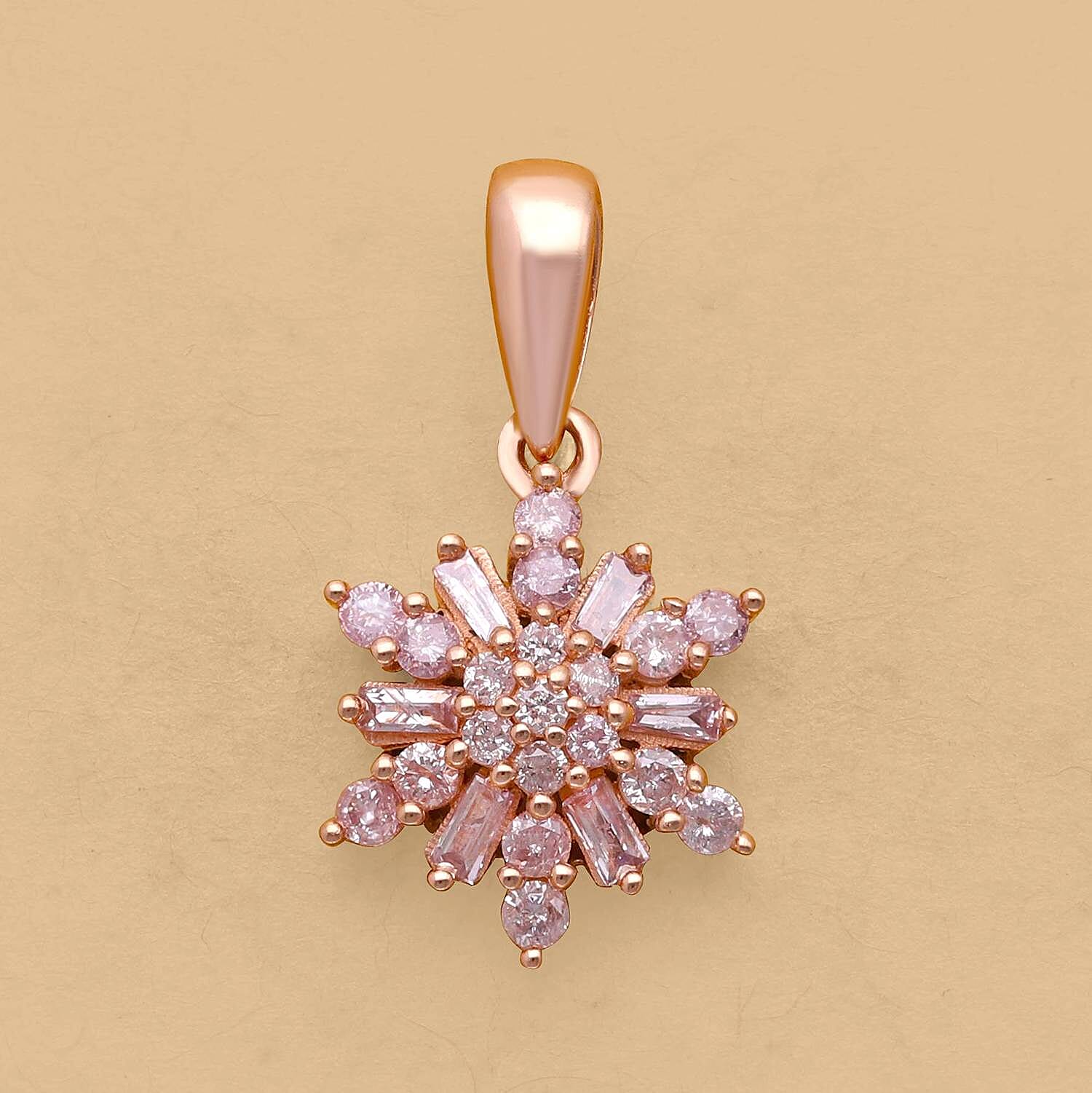 9K Rose Gold Natural Pink Diamond Snowflake Pendant