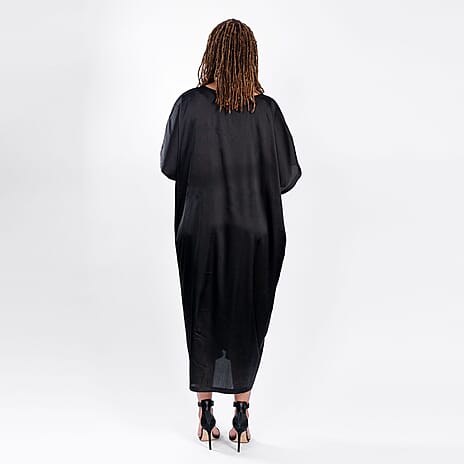 V Neck Satin Kimono Dress (One Size) 8-18 - Black