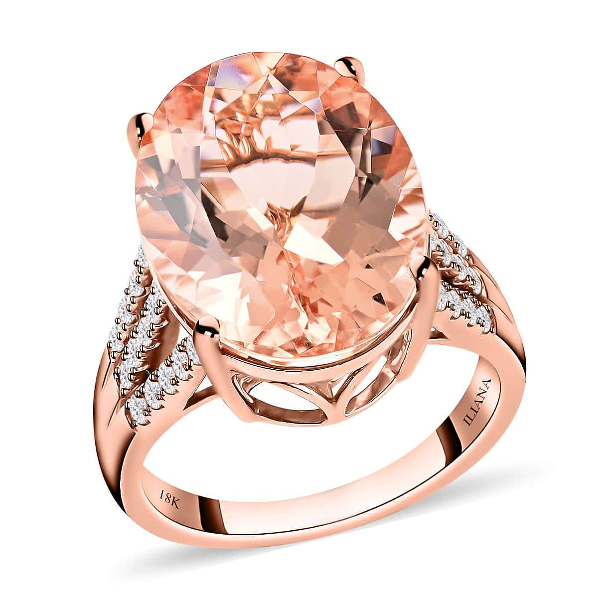 18K Rose Gold AGI Certified and Appraised AAA Marropino Morganite and Diamond (SI-G-H) Ring 11.80 Ct, Gold Wt. 6.40 Gms