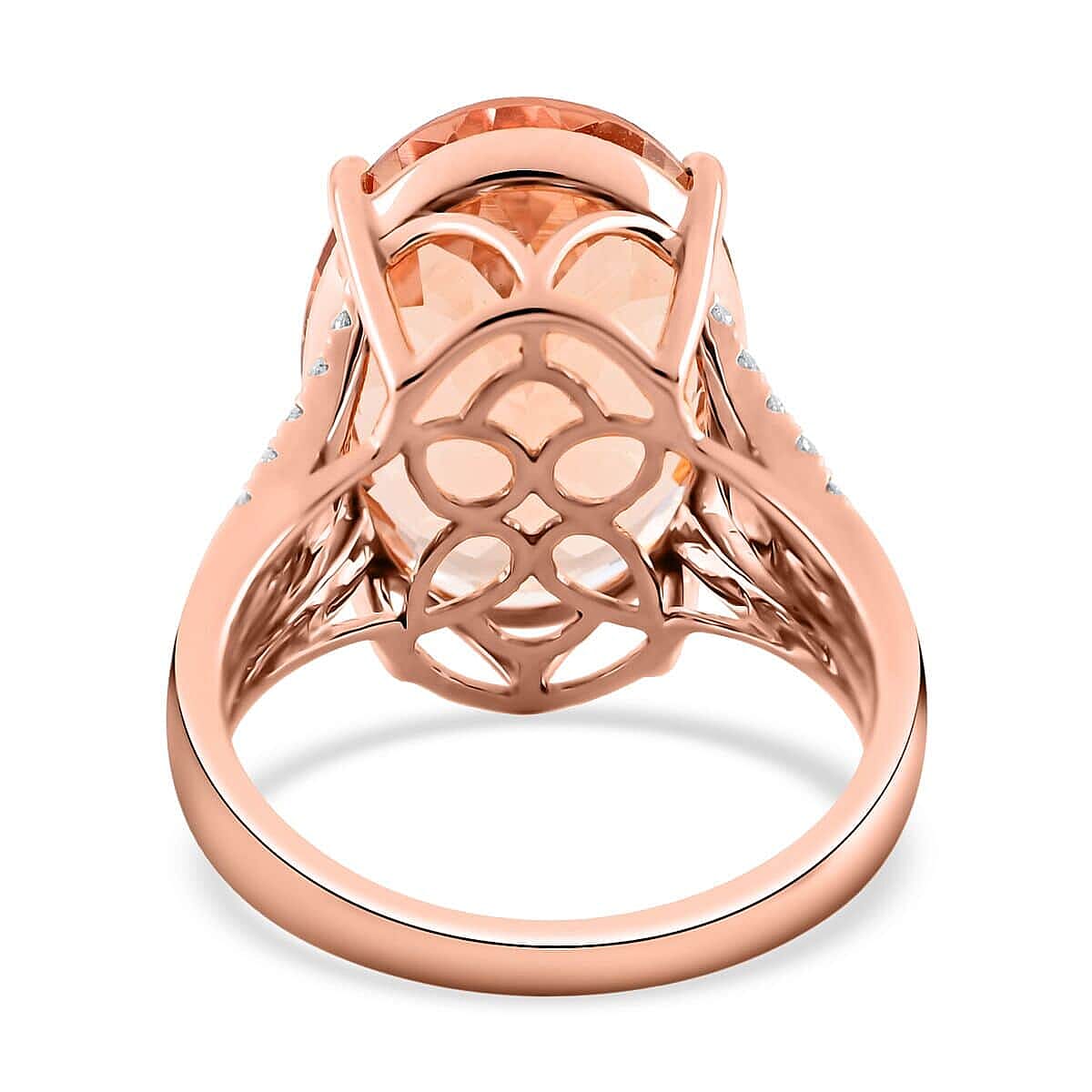18K Rose Gold AGI Certified and Appraised AAA Marropino Morganite and Diamond (SI-G-H) Ring 11.80 Ct, Gold Wt. 6.40 Gms 18K Rose Gold AGI Certified and Appraised AAA Marropino Morganite and Diamond (SI-G-H) Ring 11.80 Ct, Gold Wt. 6.40 Gms