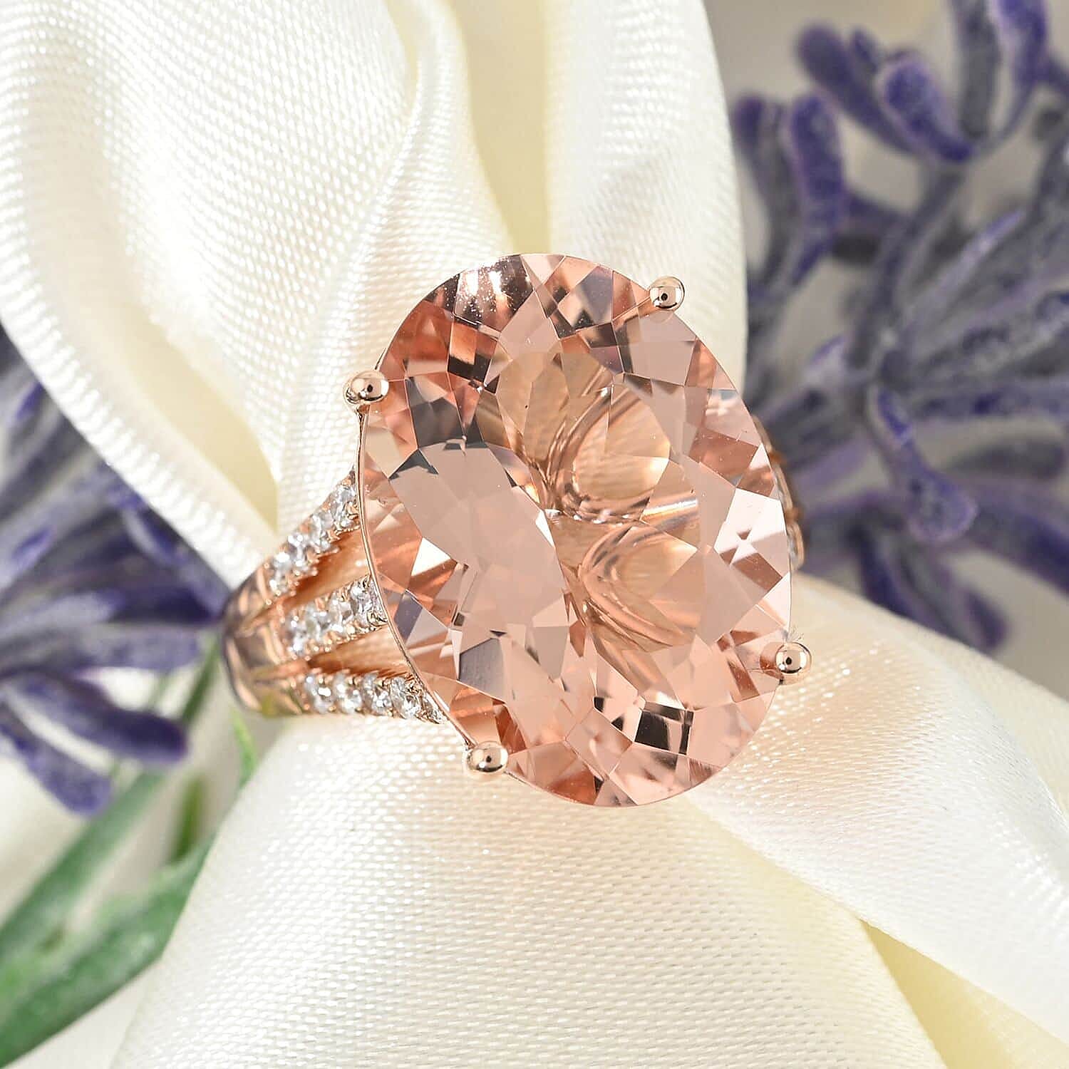18K Rose Gold AGI Certified and Appraised AAA Marropino Morganite and Diamond (SI-G-H) Ring 11.80 Ct, Gold Wt. 6.40 Gms 18K Rose Gold AGI Certified and Appraised AAA Marropino Morganite and Diamond (SI-G-H) Ring 11.80 Ct, Gold Wt. 6.40 Gms
