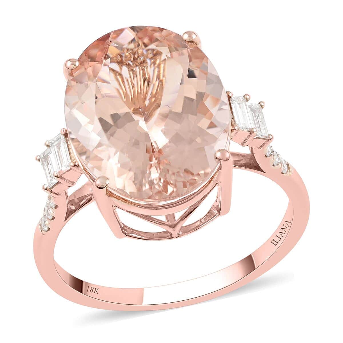 Certified and Appraised ILIANA 18K Rose Gold AAA Marropino Morganite and Diamond (G-H-I1) Ring 8.00 Ct.