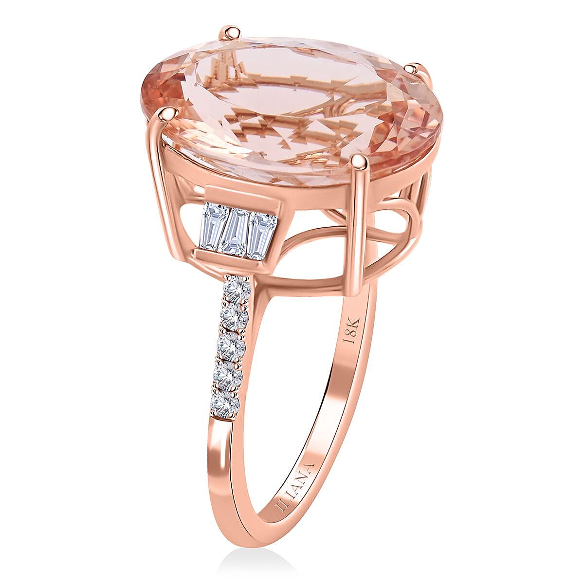 18K Rose Gold  AAA   Marropino Morganite ,  White Diamond  SI Ring 10.10 ct,  Gold Wt. 3.78 Gms  10.100  Ct.