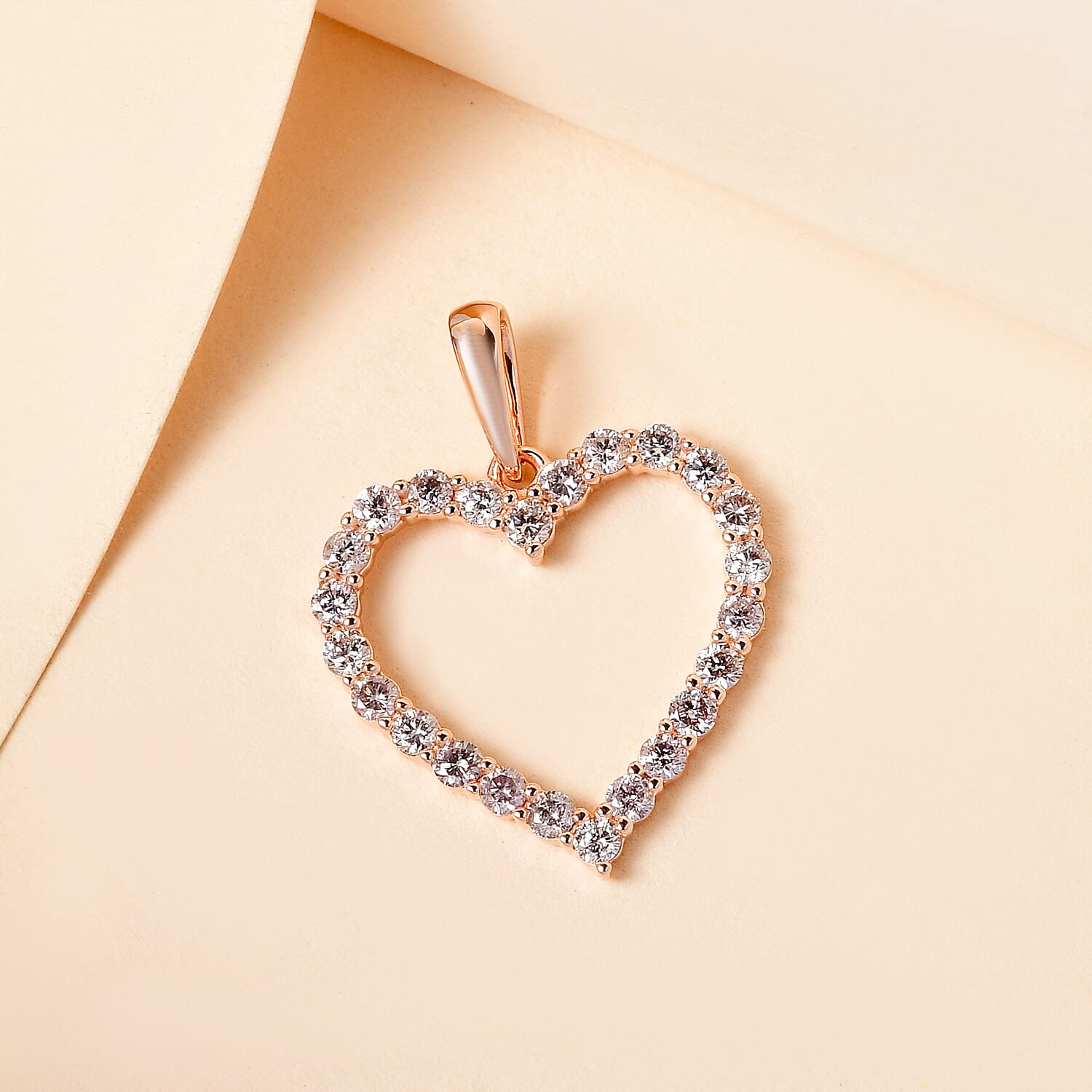 14K Rose Gold SGL Certified Natural Pink Diamond Open Heart Pendant 0.50 Ct.