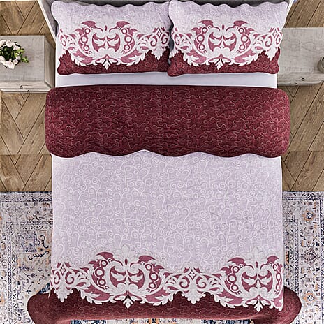 3 Piece Set - Patchwork Pattern Quilt and 2 Pillowcases (Size 200x200 Cm) - Brown