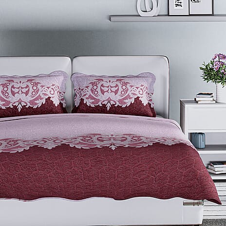 3 Piece Set - Patchwork Pattern Quilt and 2 Pillowcases (Size 200x200 Cm) - Brown