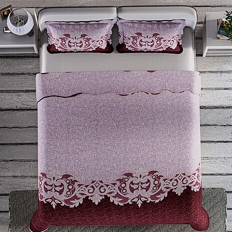3 Piece Set - Patchwork Pattern Quilt and 2 Pillowcases (Size 225x220 Cm) - Brown