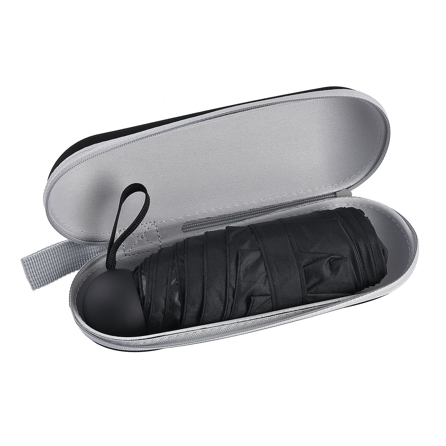 Mini 5 Fold Umbrella with Zipper Fabric Case - Black