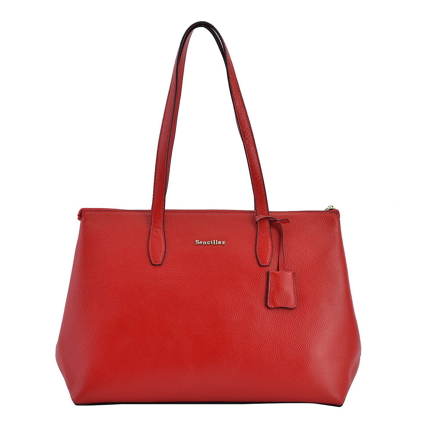 SENCILLEZ Genuine Leather Tote Bag - Light Purple