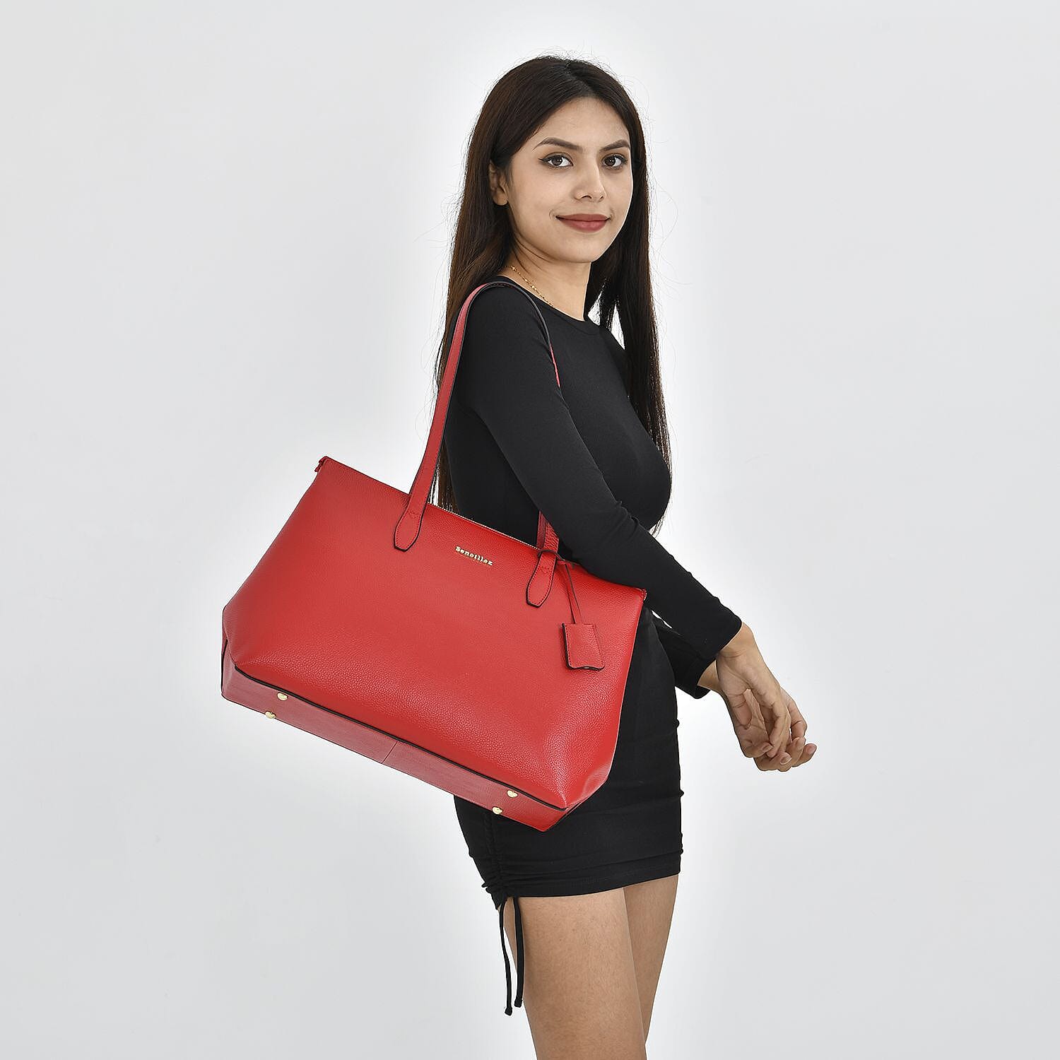 SENCILLEZ Genuine Leather Tote Bag - Light Purple