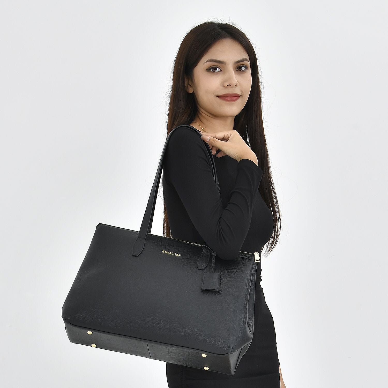 Close Out 100%  Genuine Premium Leather Bag (Size 40x29x14 Cm) - Black