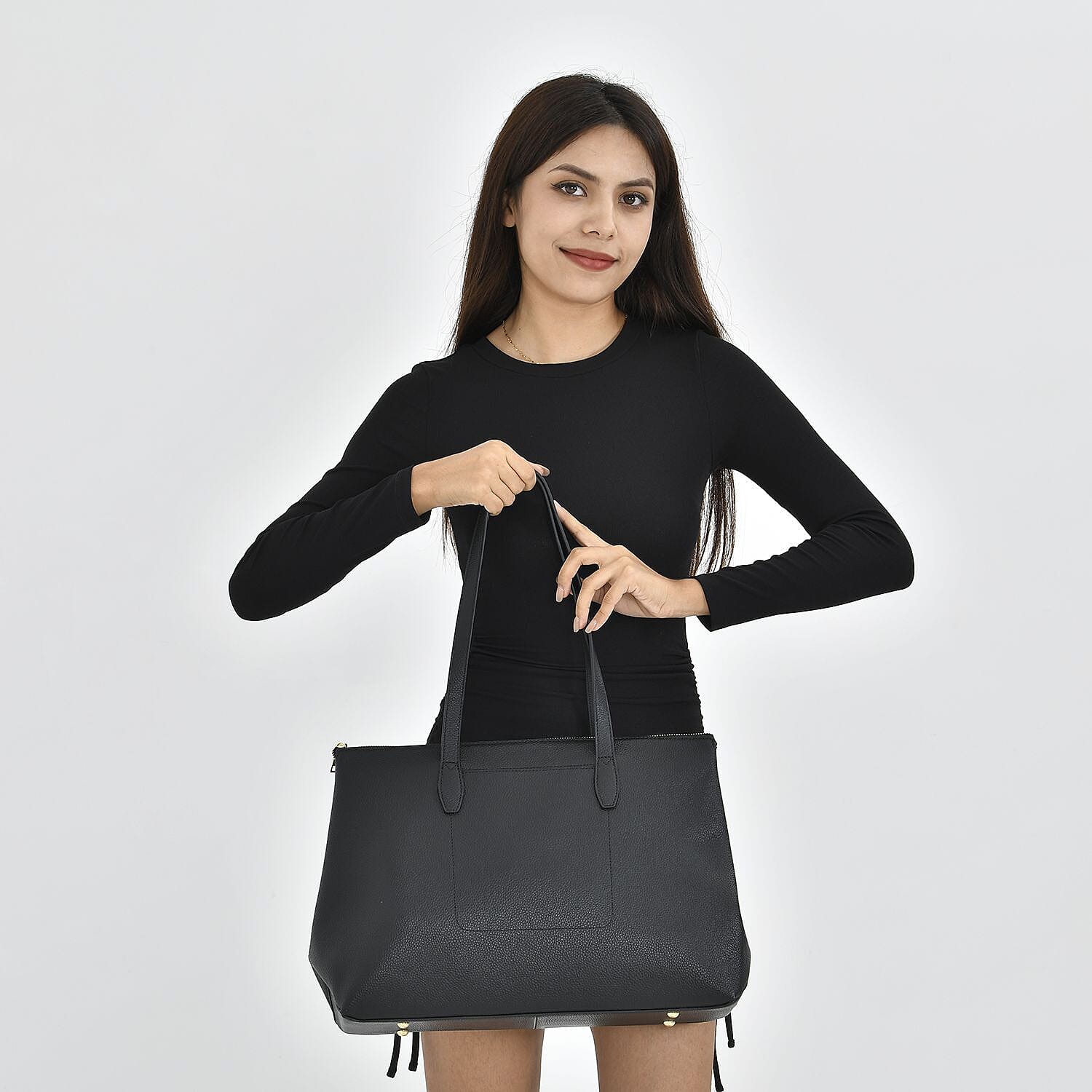 Close Out 100%  Genuine Premium Leather Bag (Size 40x29x14 Cm) - Black