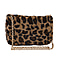 Leopard Pattern Faux Fur Shoulder Bag with Metal Chain - Beige