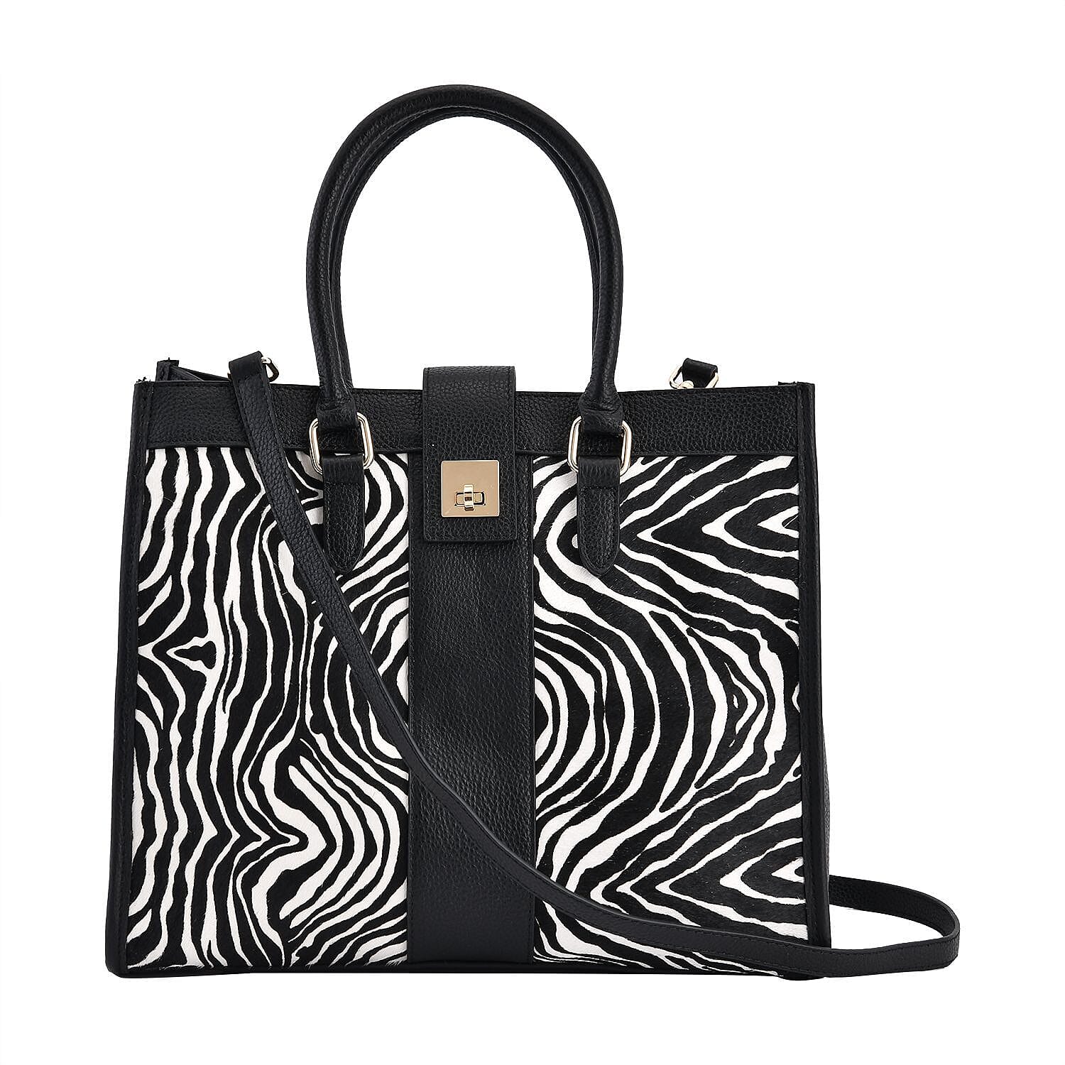 LA MAREY Zebra Pattern Genuine Leather Bag (Size 33x27x14 Cm)