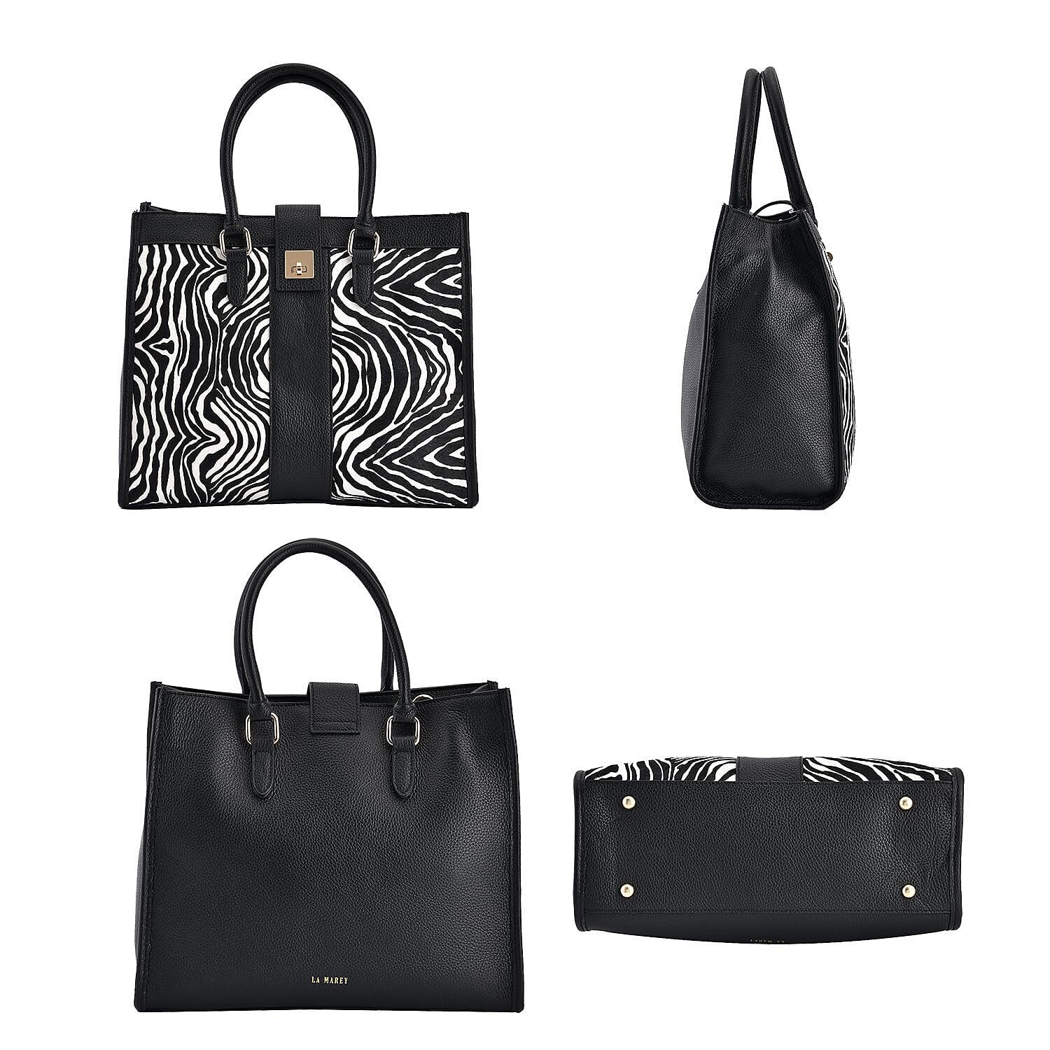 LA MAREY Zebra Pattern Genuine Leather Bag (Size 33x27x14 Cm)