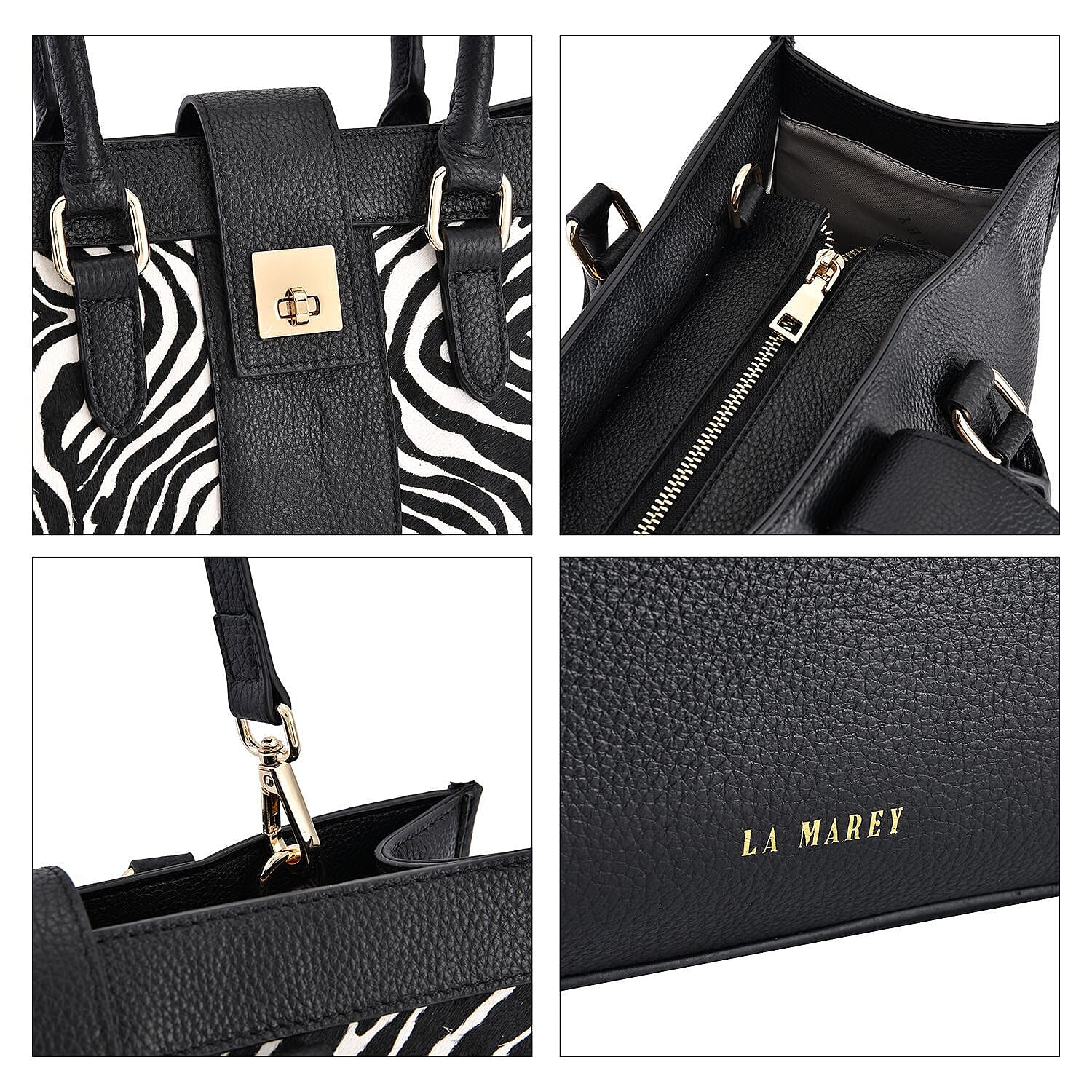 LA MAREY Zebra Pattern Genuine Leather Bag (Size 33x27x14 Cm)