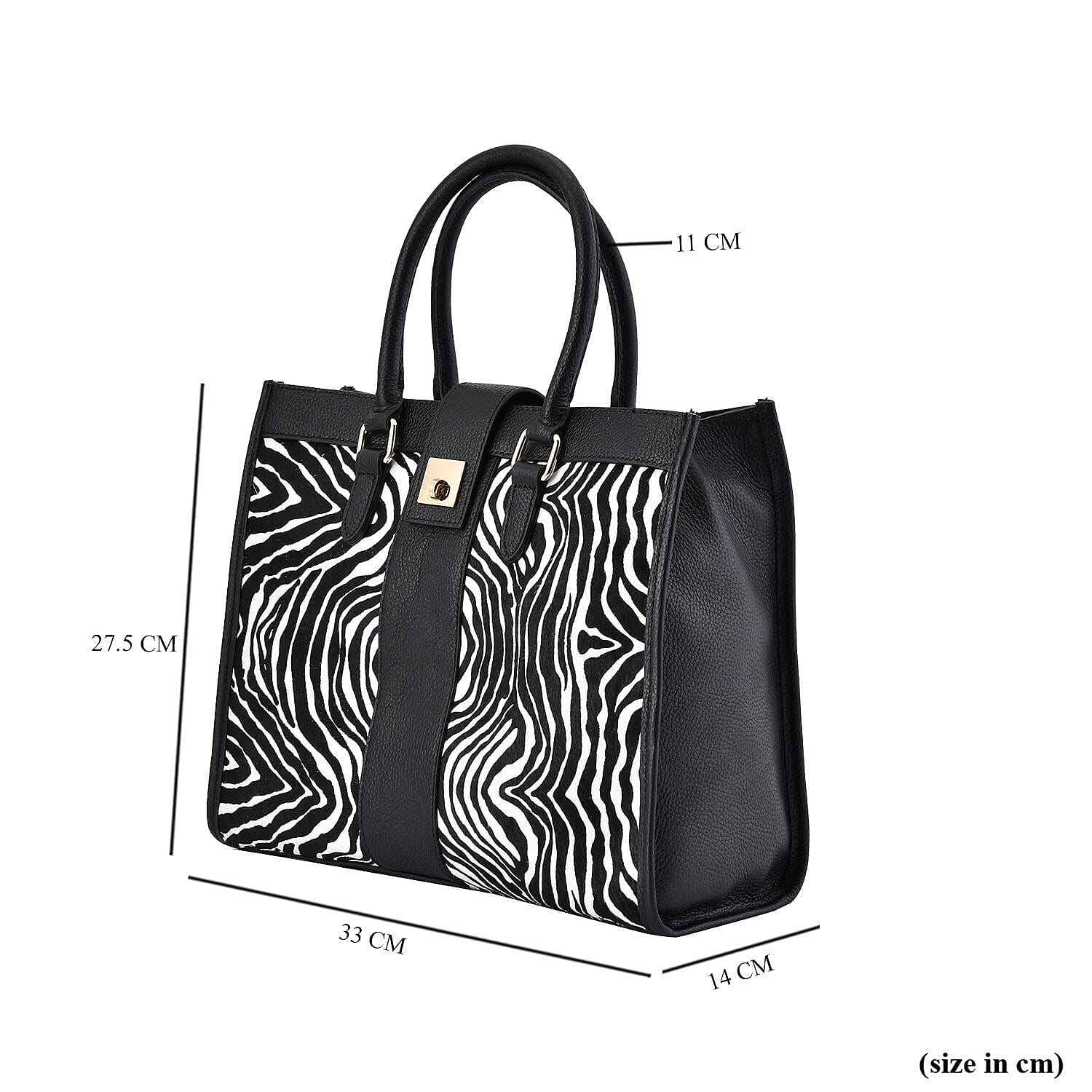 LA MAREY Zebra Pattern Genuine Leather Bag (Size 33x27x14 Cm)