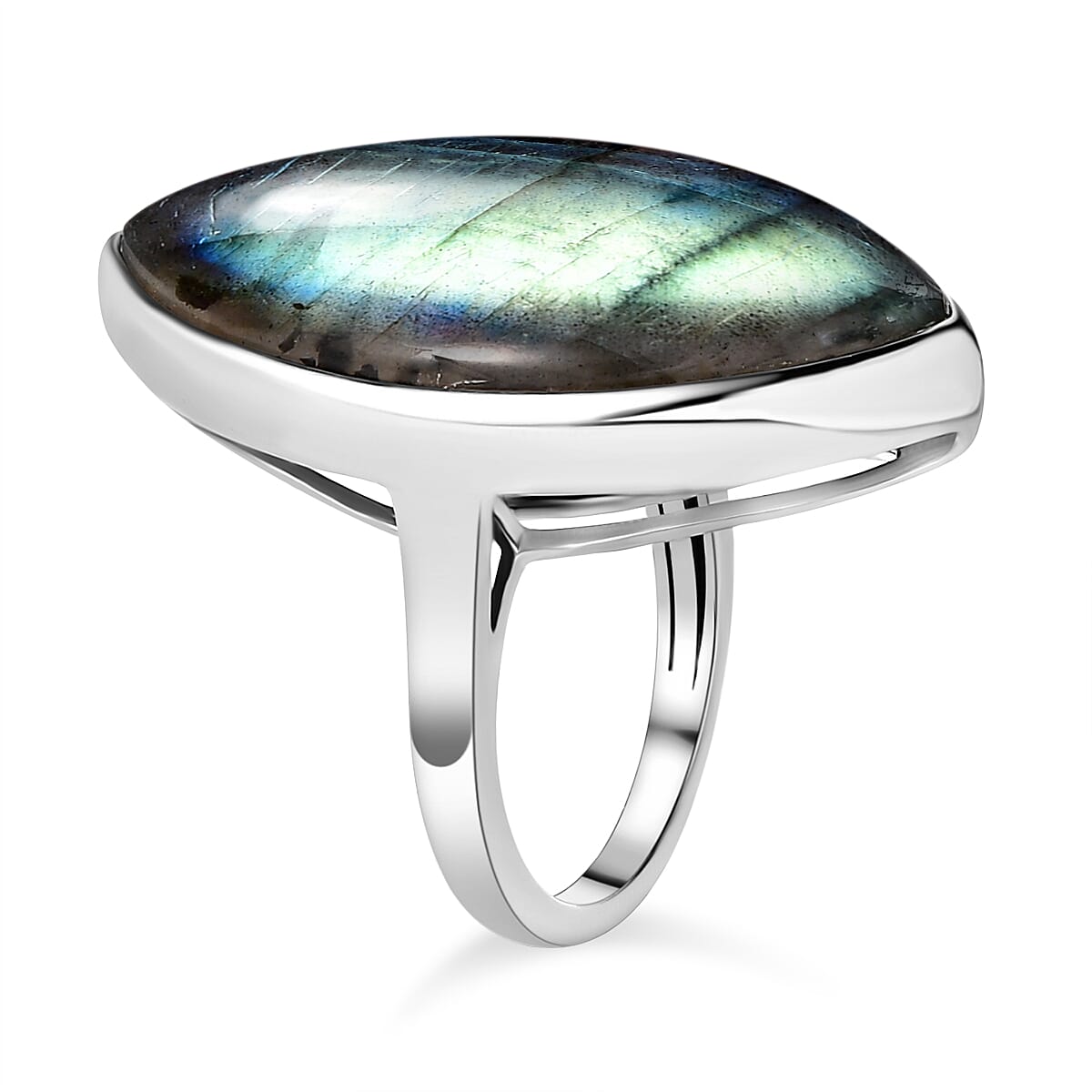 Labradorite Solitaire Ring in Platinum Overlay Sterling Silver 21.27 Ct.