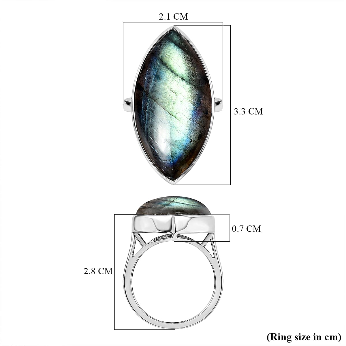 Labradorite Solitaire Ring in Platinum Overlay Sterling Silver 21.27 Ct.