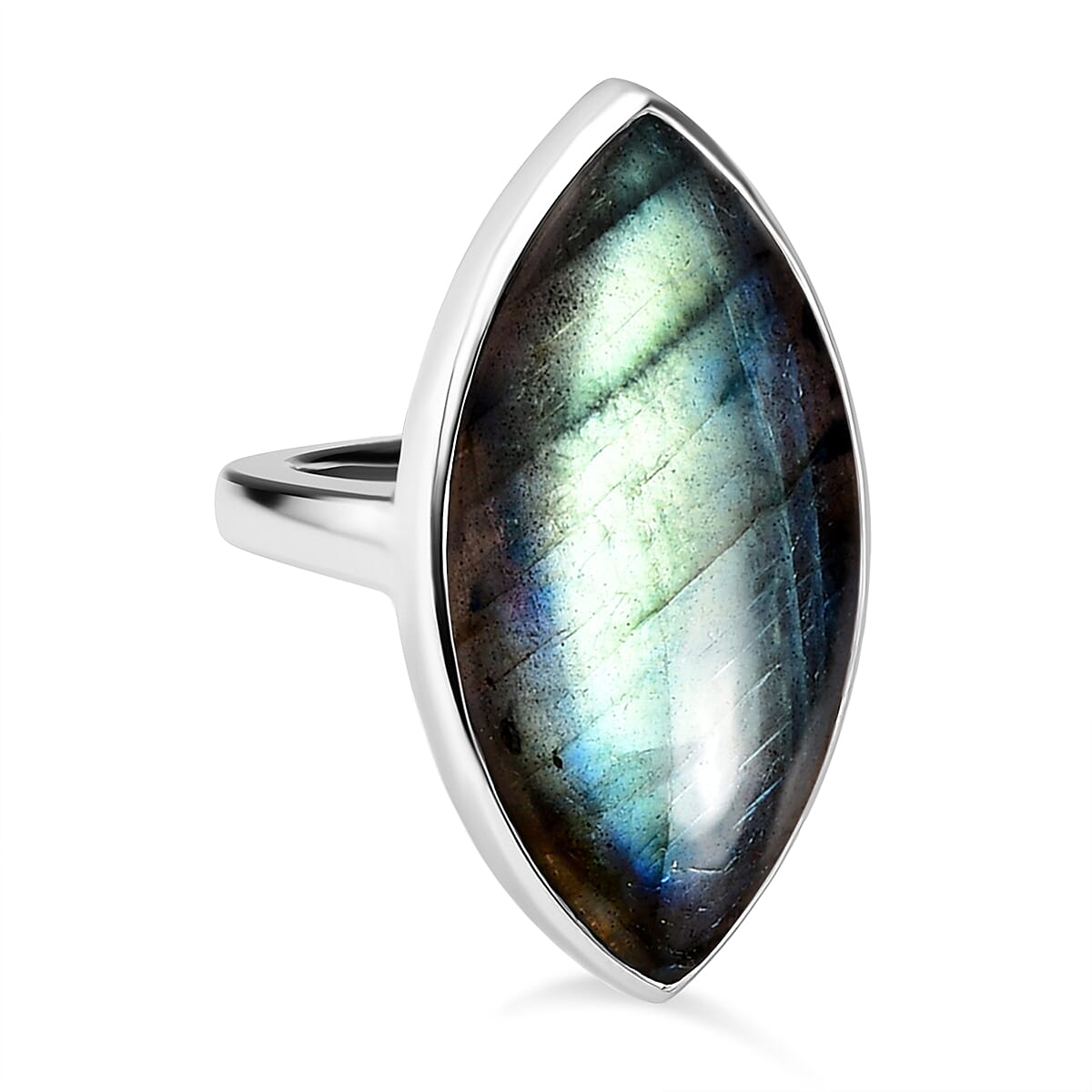 Labradorite Solitaire Ring in Platinum Overlay Sterling Silver 21.27 Ct.