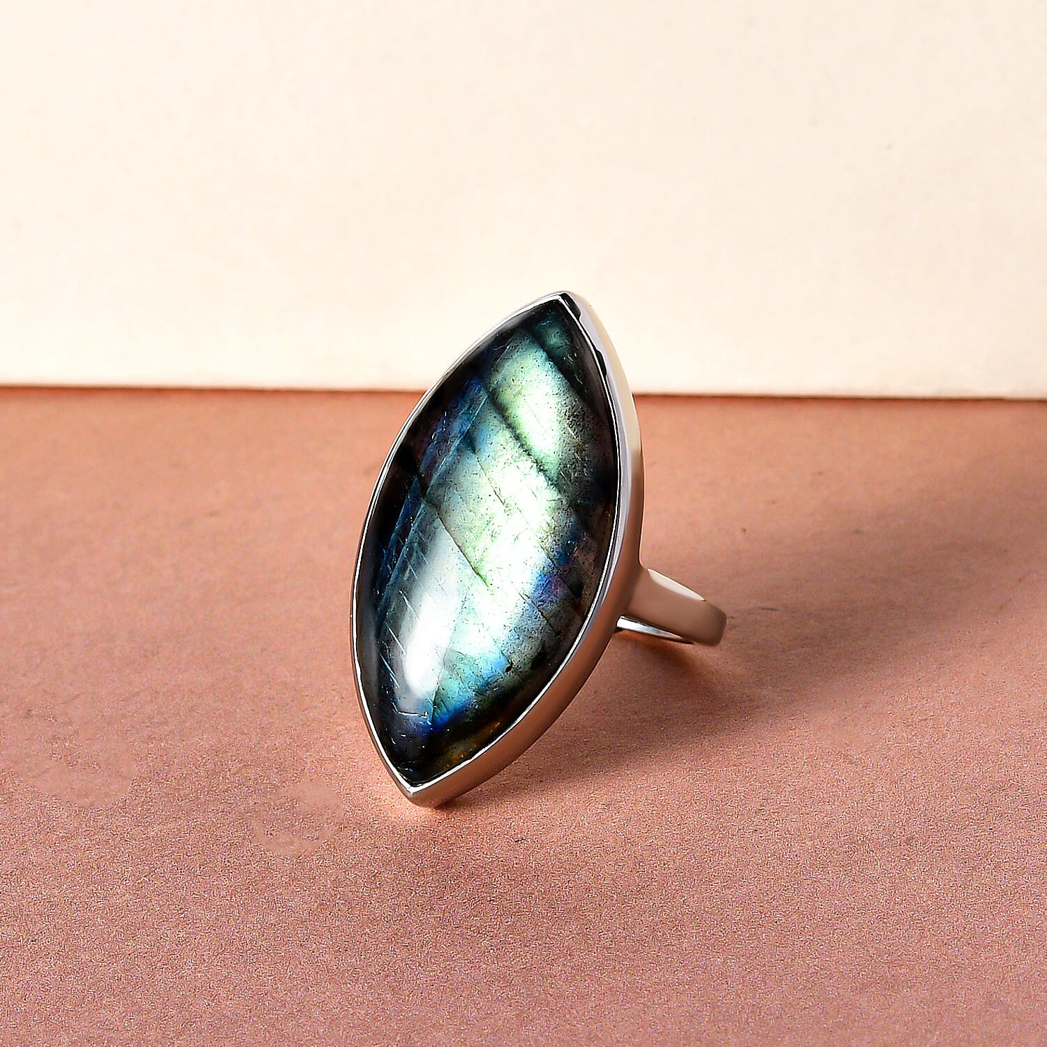Labradorite Solitaire Ring in Platinum Overlay Sterling Silver 21.27 Ct.