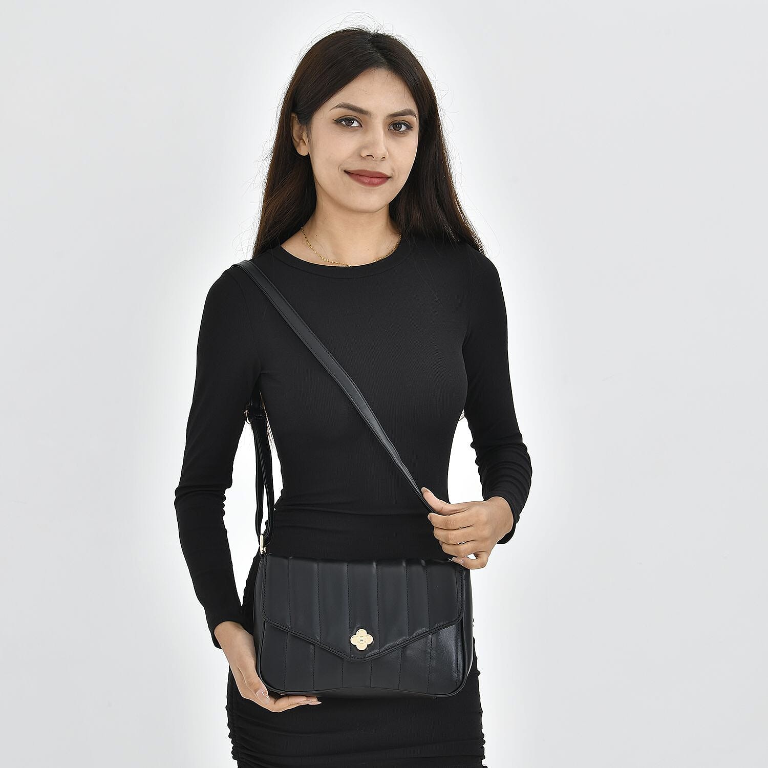 Crossbody Bag with Flap and Top Zip Closure - Blue