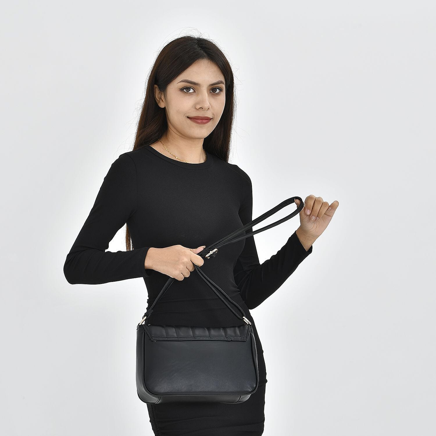 Crossbody Bag with Flap and Top Zip Closure - Blue