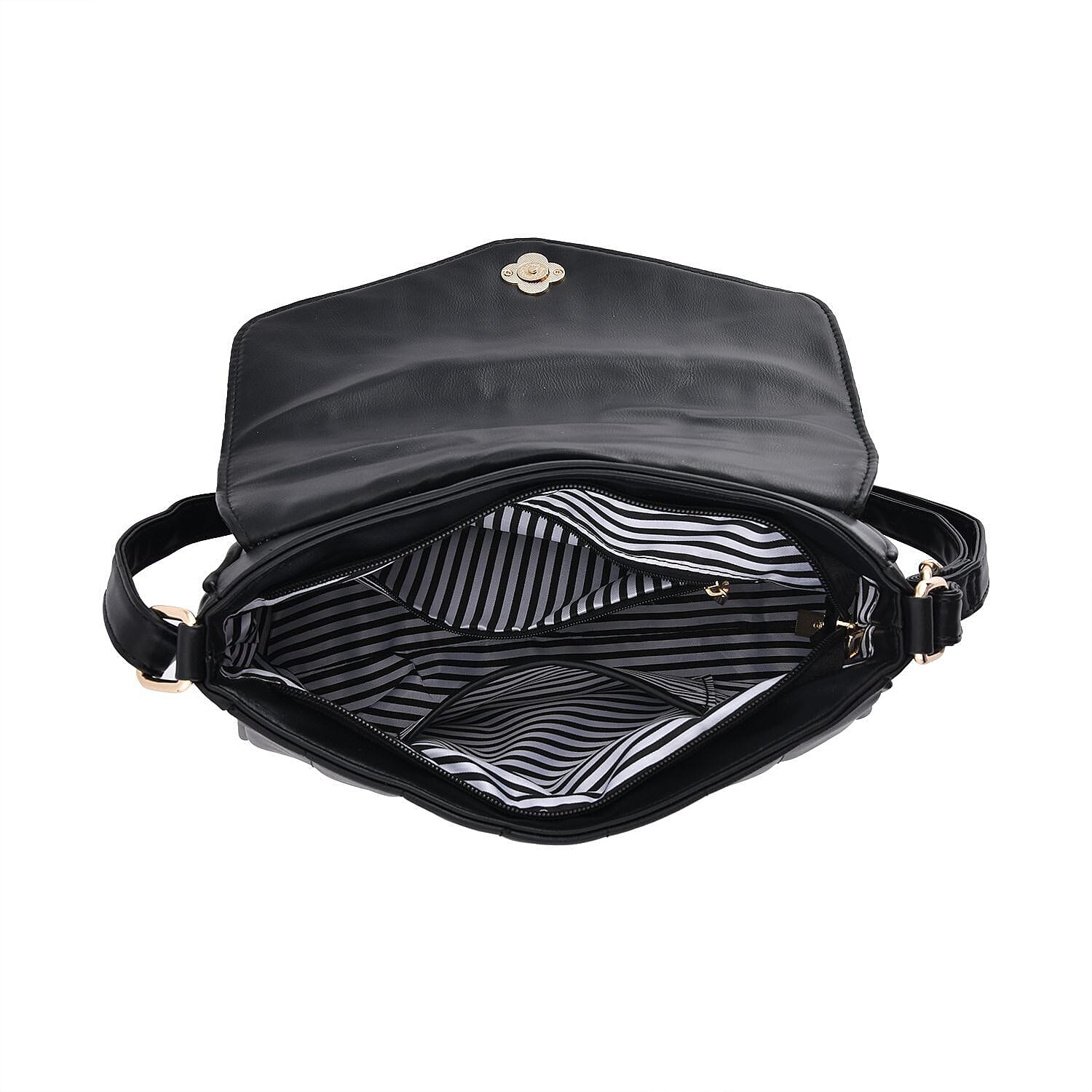 Crossbody Bag with Flap and Top Zip Closure - Blue