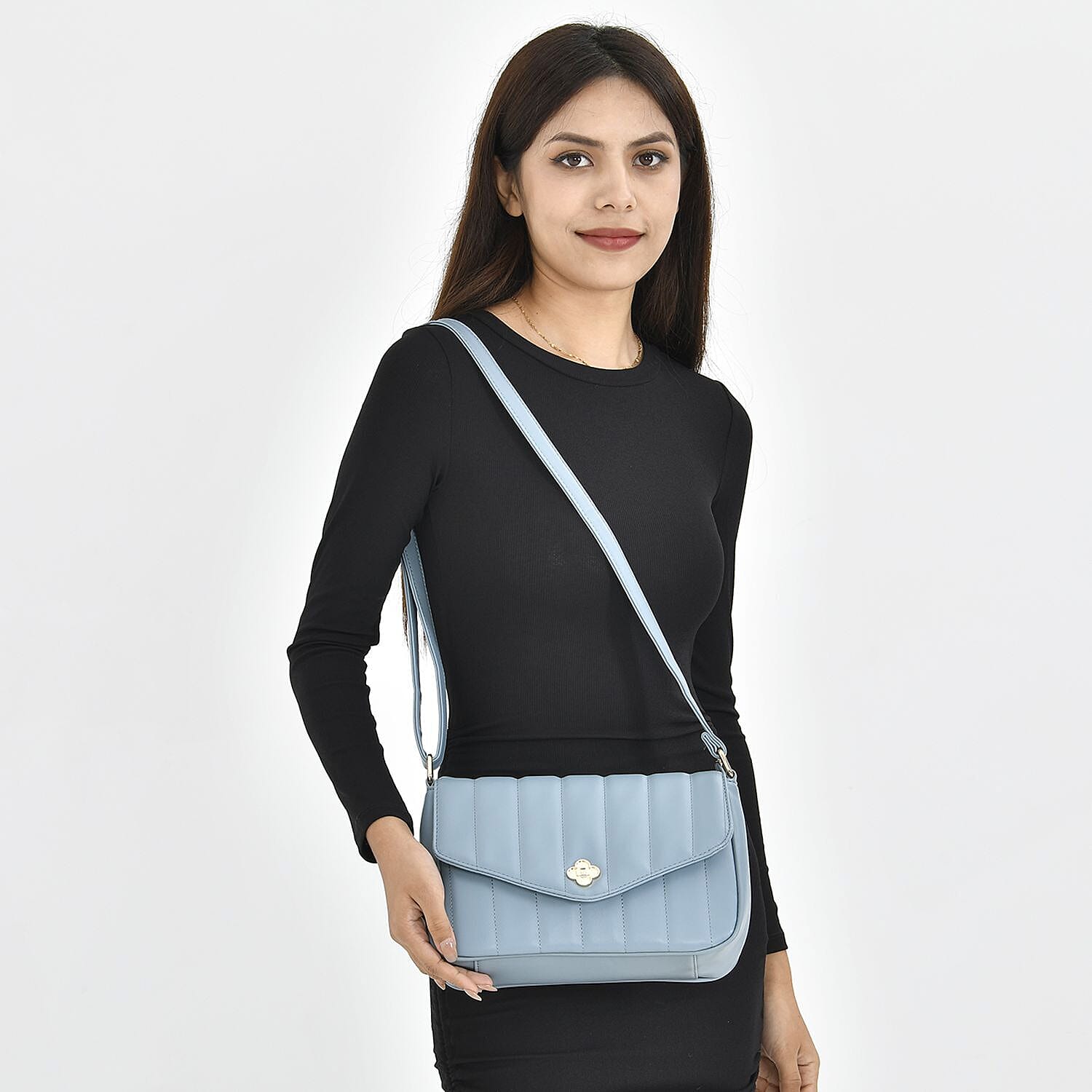 Crossbody Bag with Flap and Top Zip Closure (Size 26x17x8 Cm) - Blue