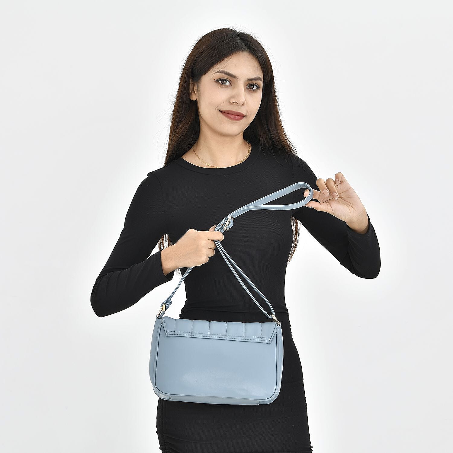 Crossbody Bag with Flap and Top Zip Closure (Size 26x17x8 Cm) - Blue