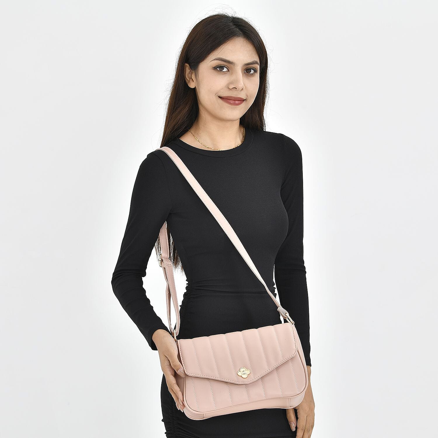 Crossbody Bag with Flap and Top Zip Closure (Size 26x17x8 Cm) - Pink