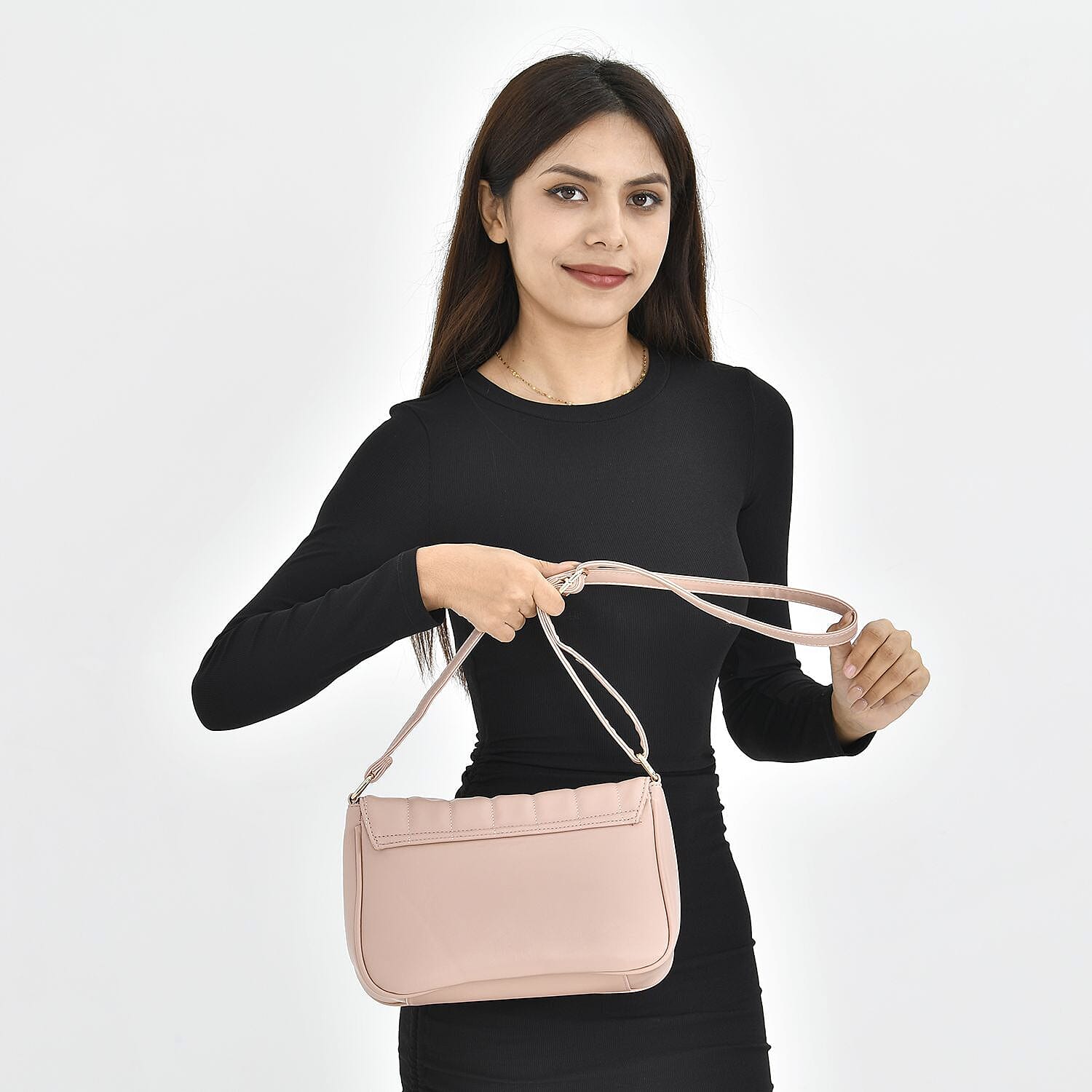 Crossbody Bag with Flap and Top Zip Closure (Size 26x17x8 Cm) - Pink