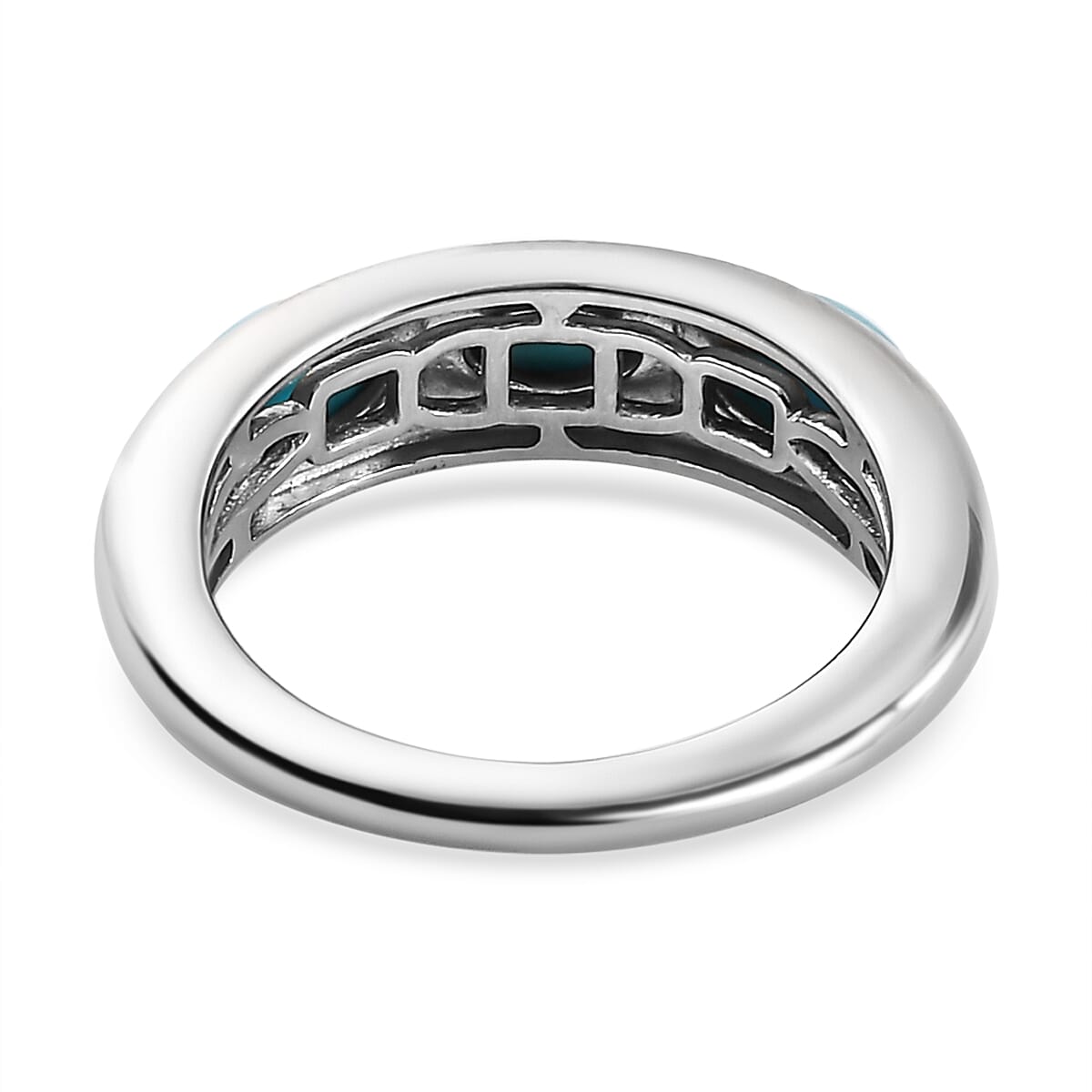Arizona Sleeping Beauty Turquoise 3 Stone Band Ring in Platinum Overlay Sterling Silver 1.32 Ct.