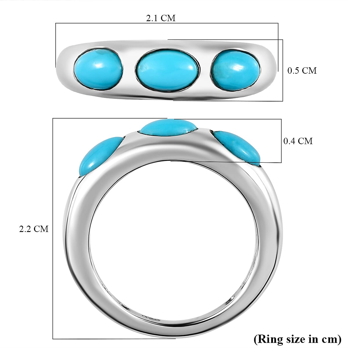 Arizona Sleeping Beauty Turquoise 3 Stone Band Ring in Platinum Overlay Sterling Silver 1.32 Ct.