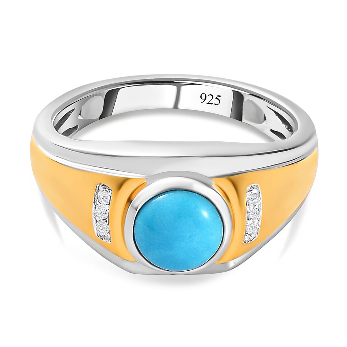 Arizona Sleeping Beauty Turquoise and Natural Cambodian Zircon Ring With Platinum and 18K Vermeil Yellow Gold Overlay in Sterling  1.16 Ct.