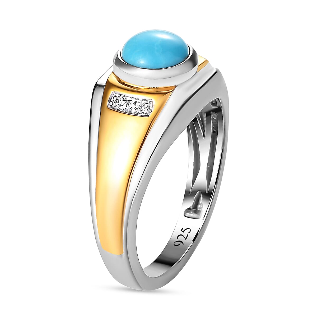 Arizona Sleeping Beauty Turquoise and Natural Cambodian Zircon Ring With Platinum and 18K Vermeil Yellow Gold Overlay in Sterling  1.16 Ct.