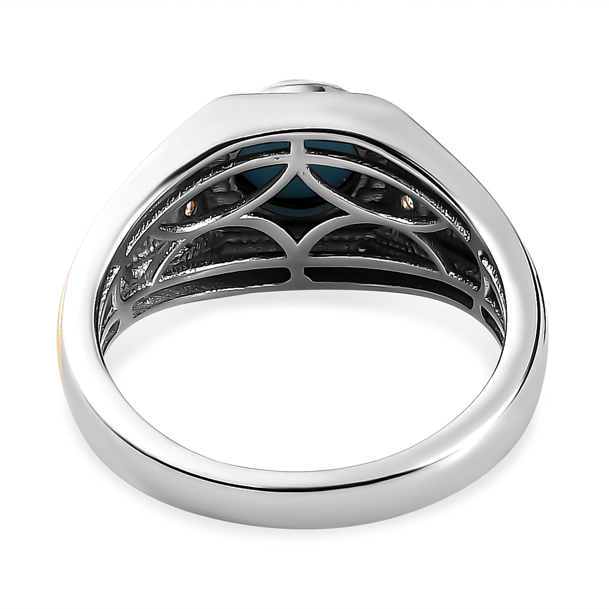 Arizona Sleeping Beauty Turquoise and Natural Cambodian Zircon Ring With Platinum and 18K Vermeil Yellow Gold Overlay in Sterling  1.16 Ct.