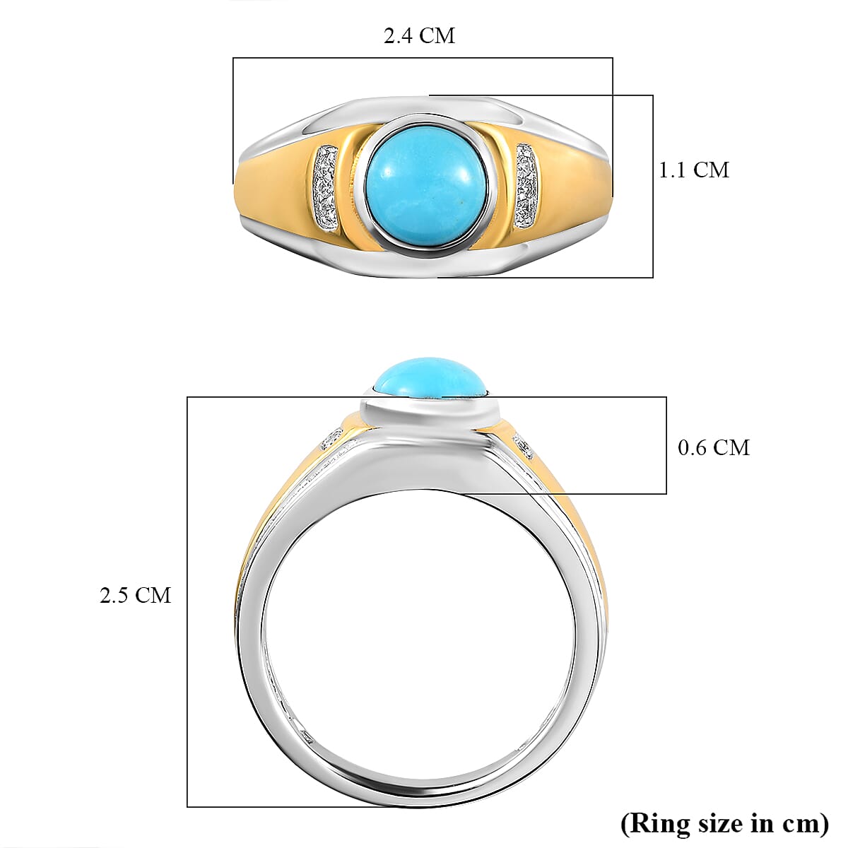 Arizona Sleeping Beauty Turquoise and Natural Cambodian Zircon Ring With Platinum and 18K Vermeil Yellow Gold Overlay in Sterling  1.16 Ct.