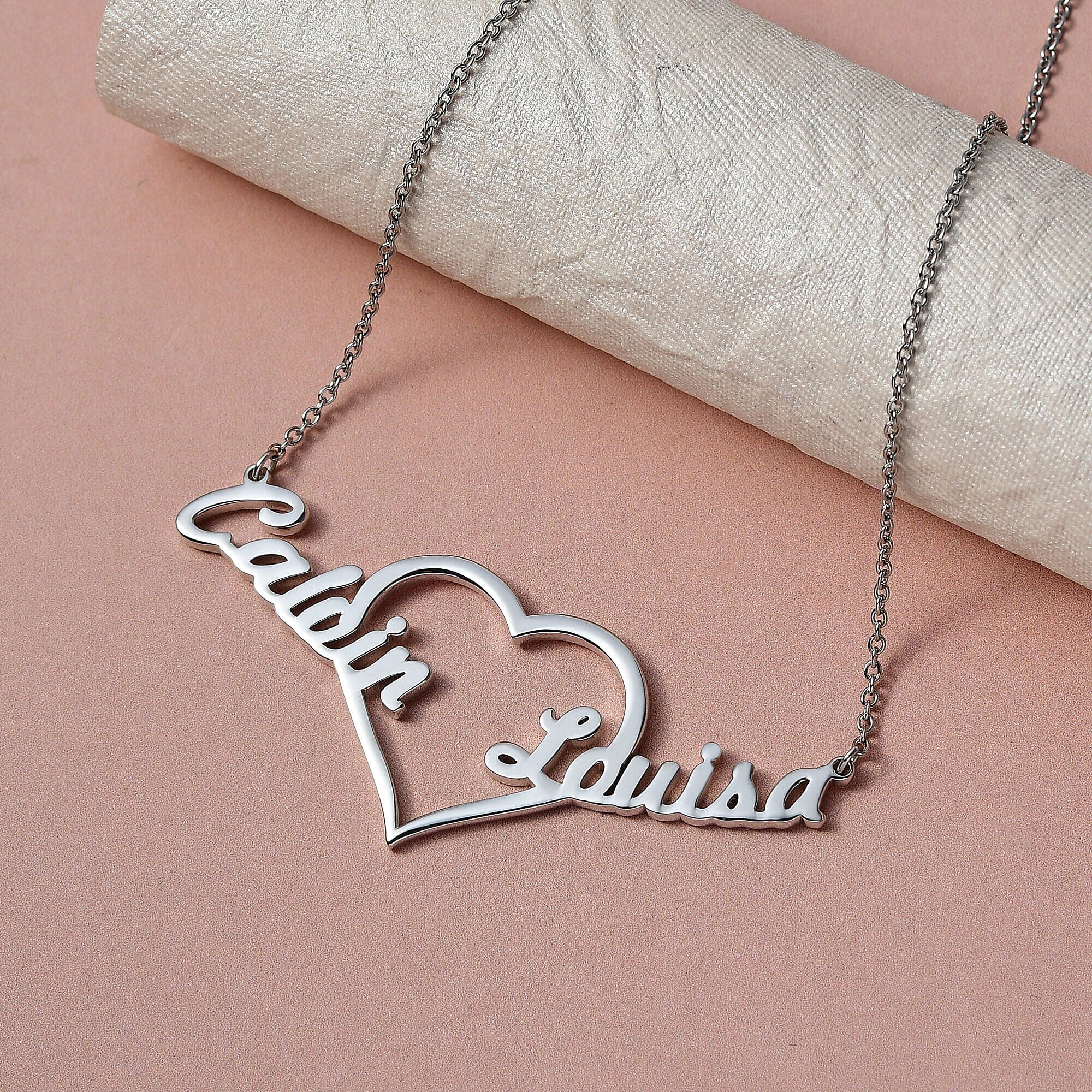 Platinum Overlay Sterling Silver Heart Necklace (Size - 20) with Lobster Clasp, Silver Wt. 8.60 Gms.