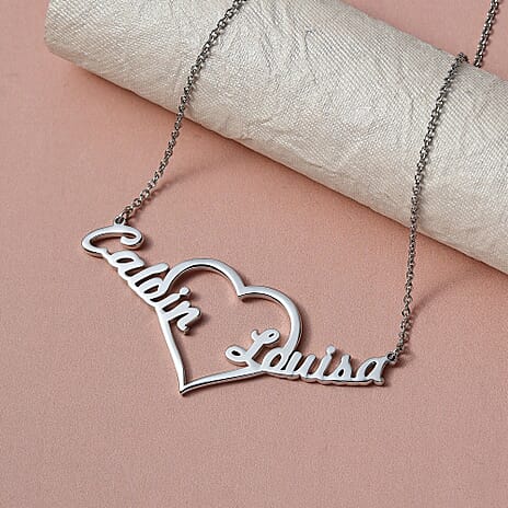 Platinum Overlay Sterling Silver Heart Necklace (Size - 20) with Lobster Clasp, Silver Wt. 8.60 Gms.