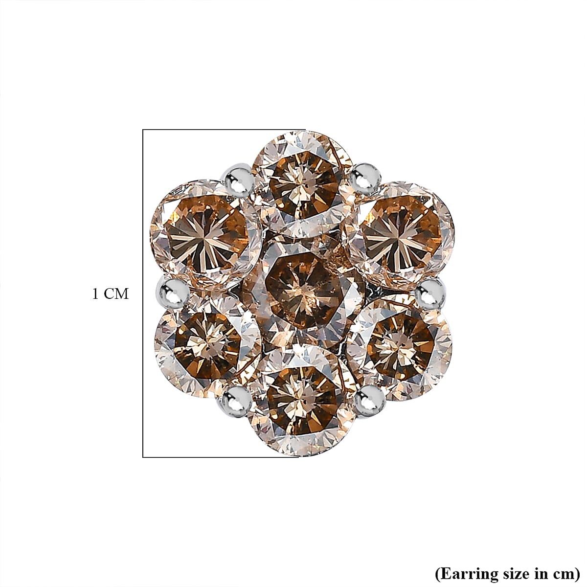 950 Platinum SGL Certified Champagne Diamond Floral Stud Earrings 2.00 Ct, Platinum Wt. 3.20 Gms