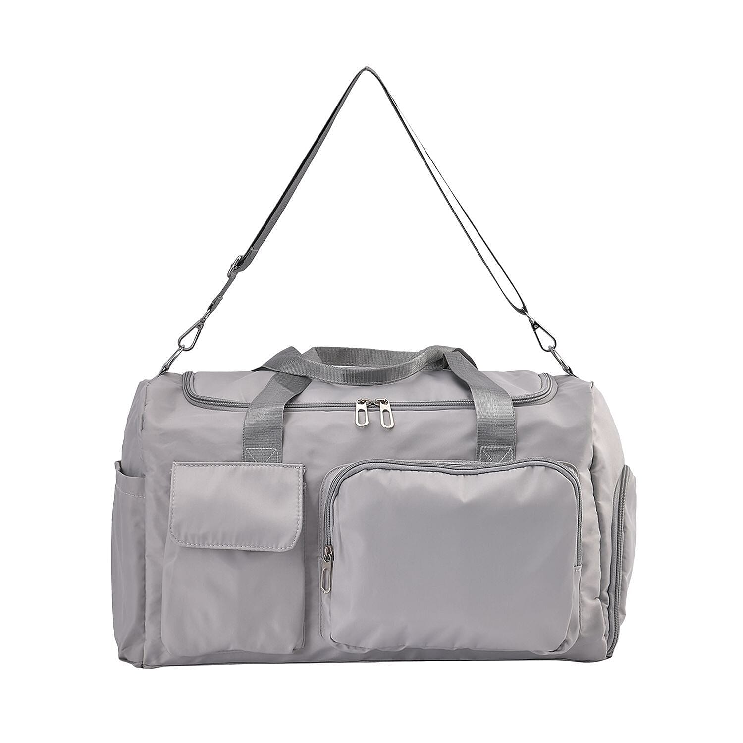 Large Holdall Bag with Shoulder Strap and Handle Drop - Grey