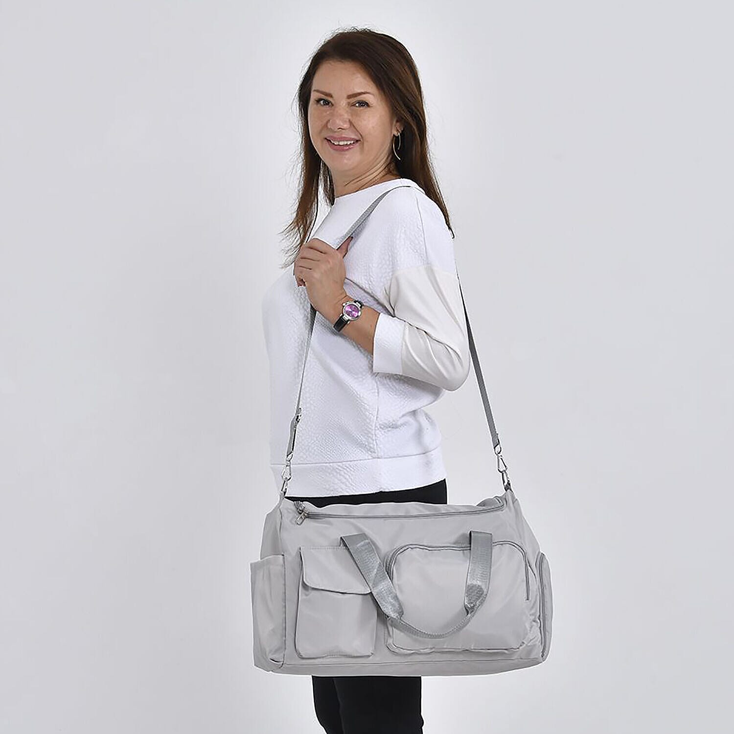 Large Holdall Bag with Shoulder Strap and Handle Drop - Grey