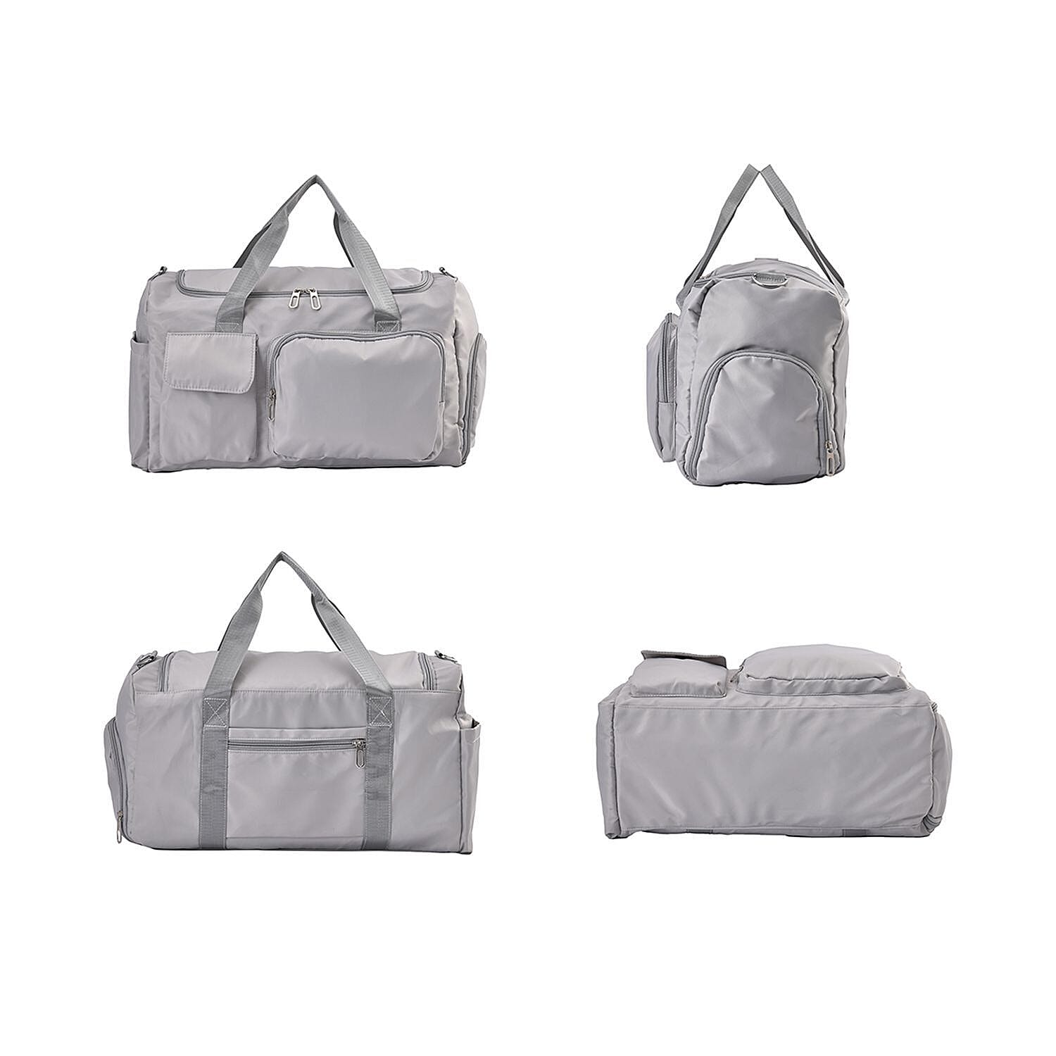 Large Holdall Bag with Shoulder Strap and Handle Drop - Grey