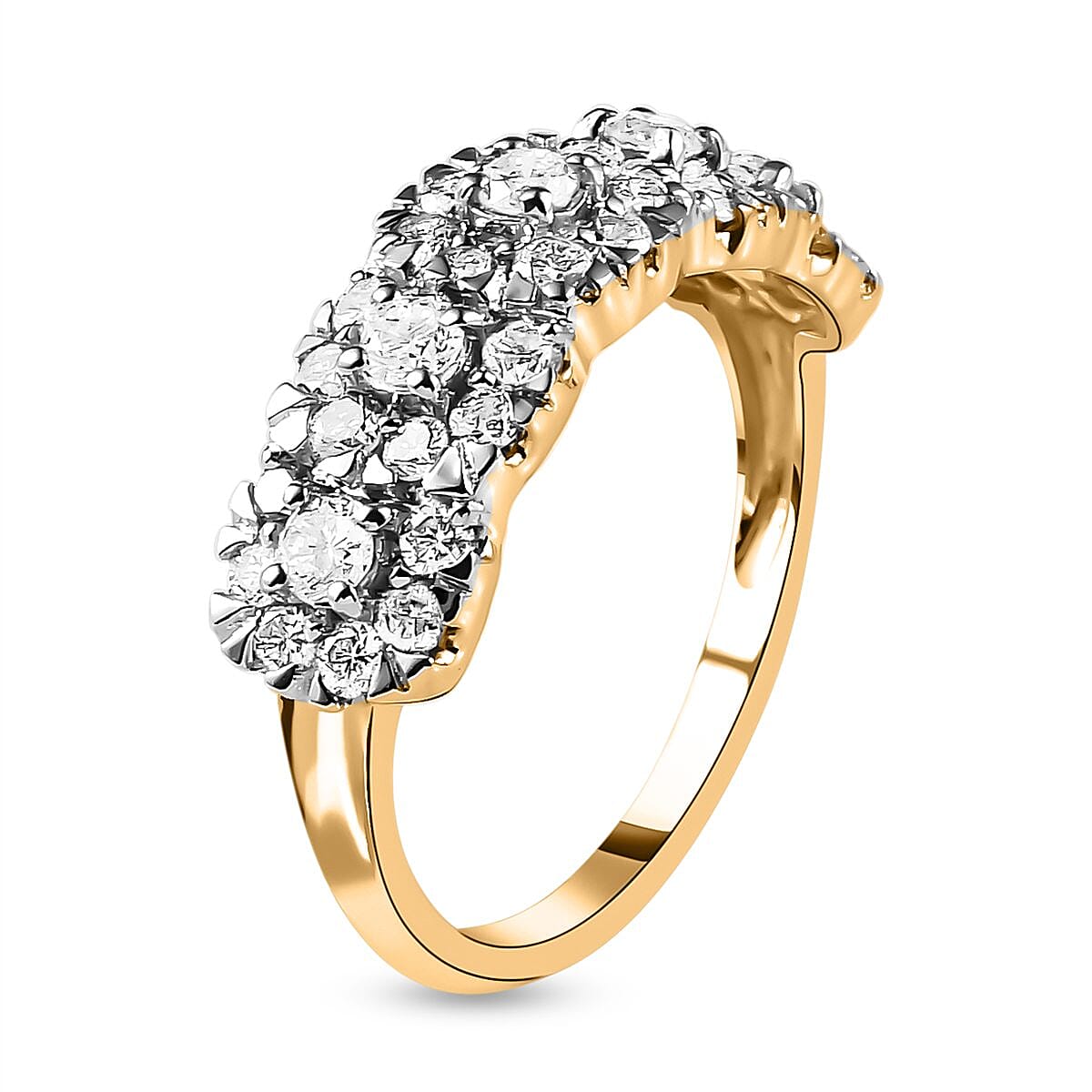 NY Close Out Deal - 14K Yellow Gold Diamond (I1-I2-G-H) Floral Ring 1.00 Ct.