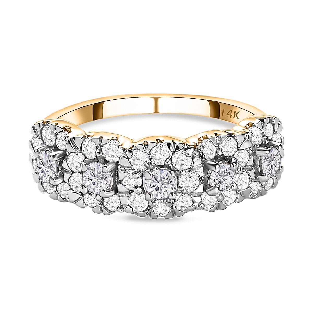 NY Close Out Deal - 14K Yellow Gold Diamond (I1-I2-G-H) Floral Ring 1.00 Ct.