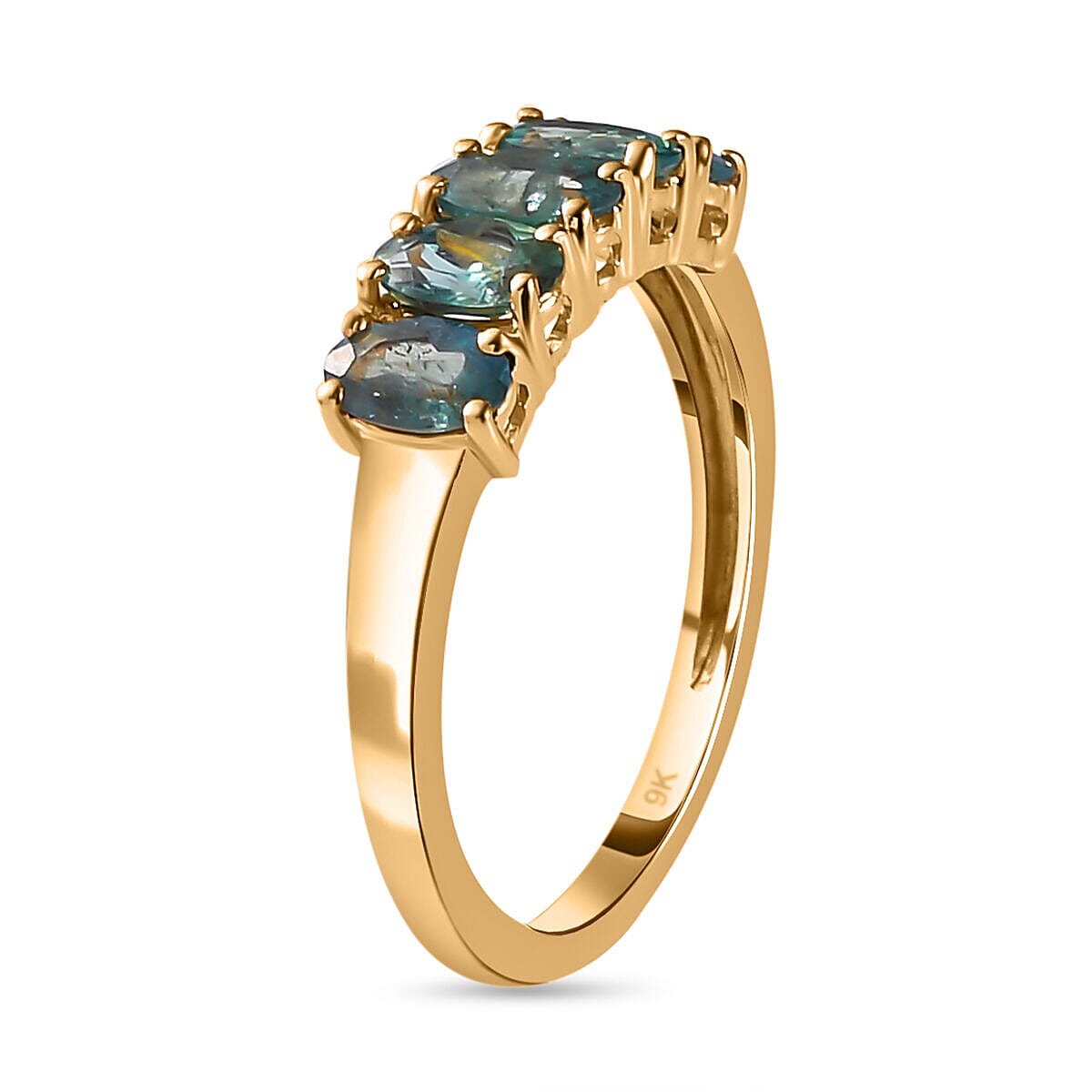9K Yellow Gold Premium Alexandrite 5 Stone Ring 1.20 Ct.