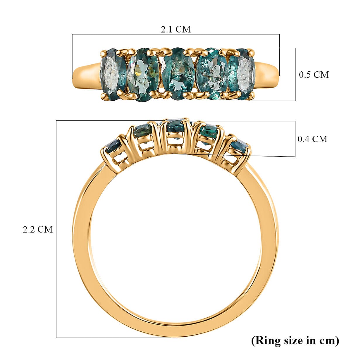 9K Yellow Gold Premium Alexandrite 5 Stone Ring 1.20 Ct.