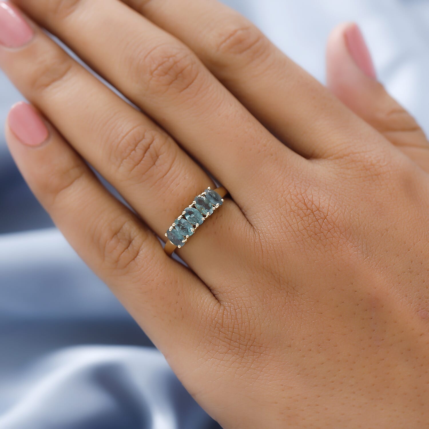 9K Yellow Gold Premium Alexandrite 5 Stone Ring 1.20 Ct.