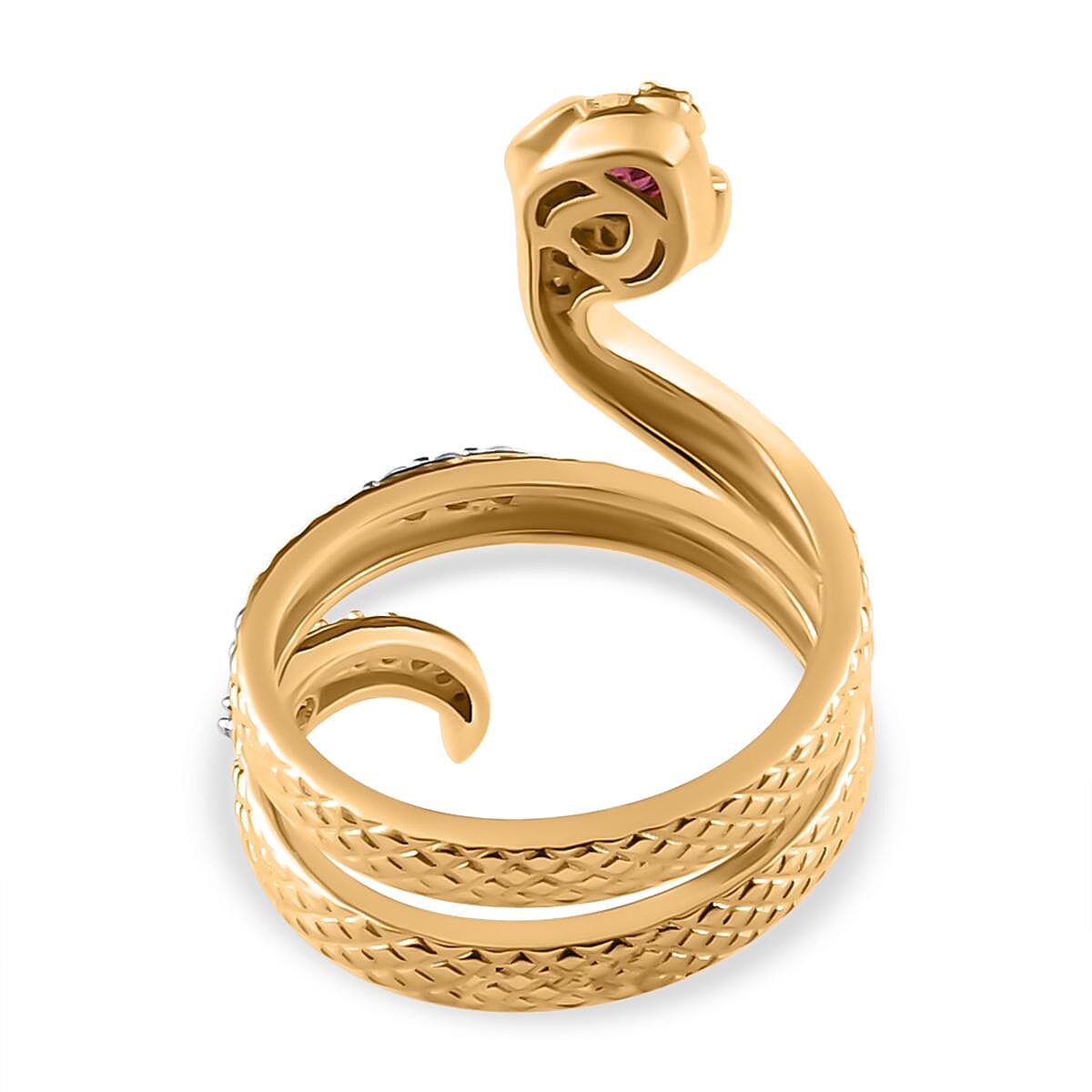 GP Italian Garden Collection - African Ruby (FF), Boi Ploi Black Spinel and Natural Cambodian Zircon Snake Ring in Vermeil Yellow Gold Overlay Sterling Silver